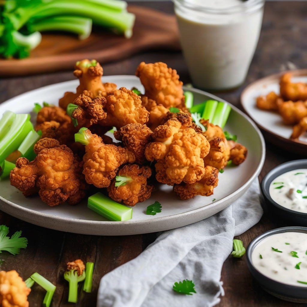 Crispy Air Fryer Cauliflower Wings with Dairy-Free Ranch Sauce